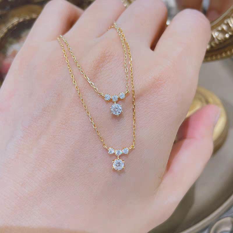 Japanese 925 Sterling Silver K Gold Plated Zircon Water Drop Necklace - Winter Christmas Limited Edition