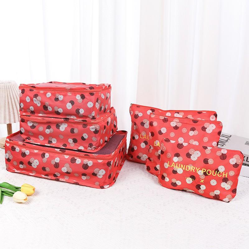 Korean Floral 6-Piece Travel Organizer Set - Large Size Storage Bags for Travel