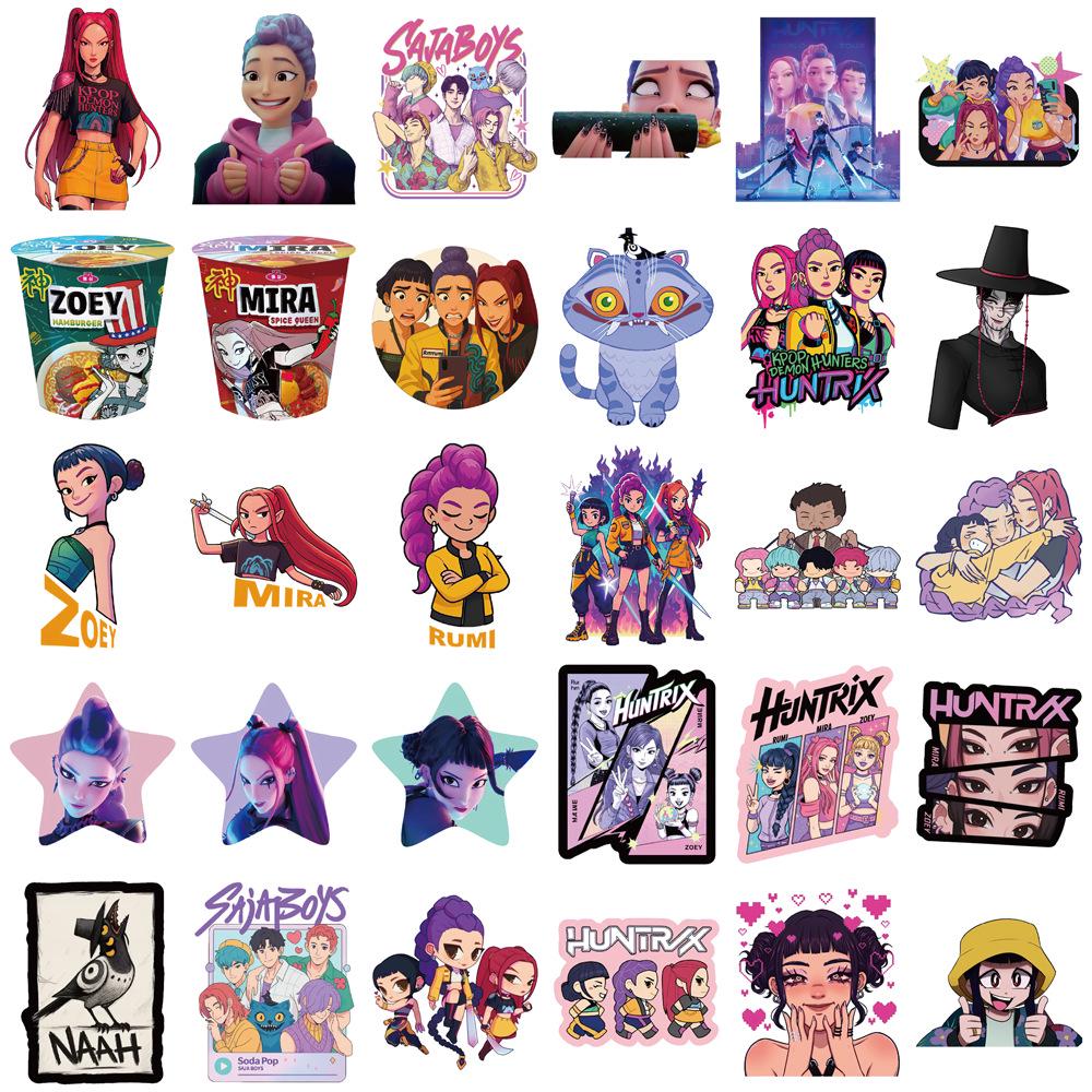 50-Piece Set: Creative K-POP Demon Hunter Girl Group Stickers for Journals, Water Bottles, and Phone Cases.