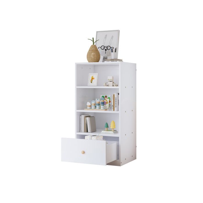 Bibliothèque - MUVOE - 3 Étagères - Tiroir Silencieux - MDF Blanc - Design Contemporain