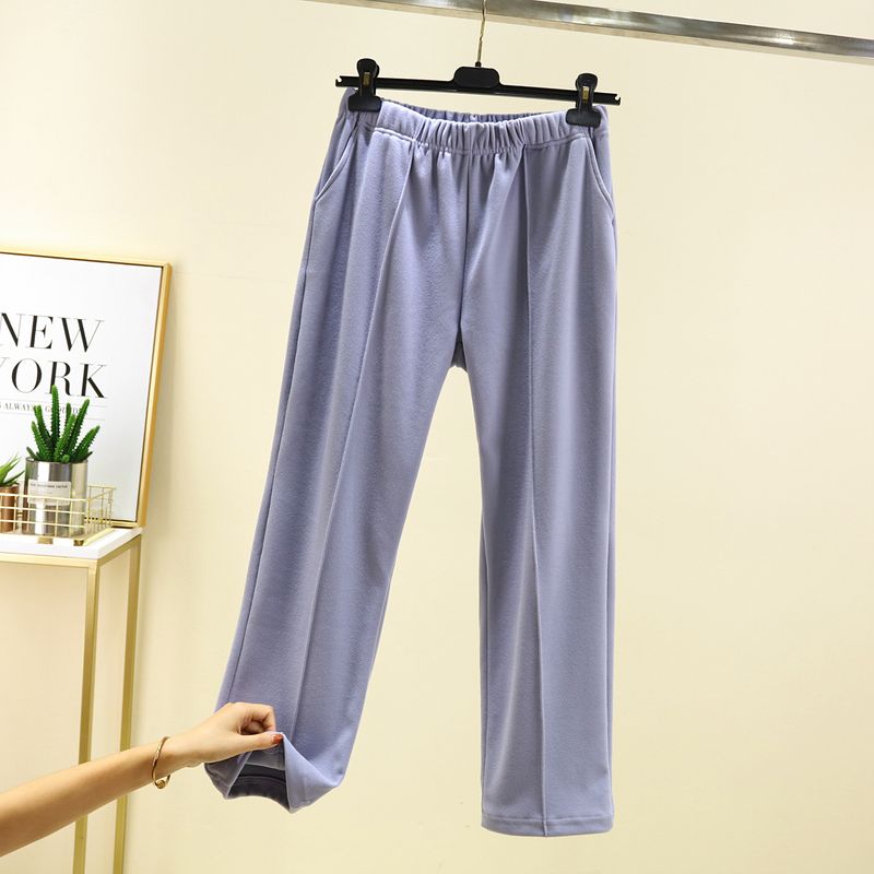 Double-Sided Dralon Heattech Home Pants Loose Plus Size Thickened Pajama Pants Elastic Waist with Pocket Straight-Leg Pants Velvet Padded Casual Pants