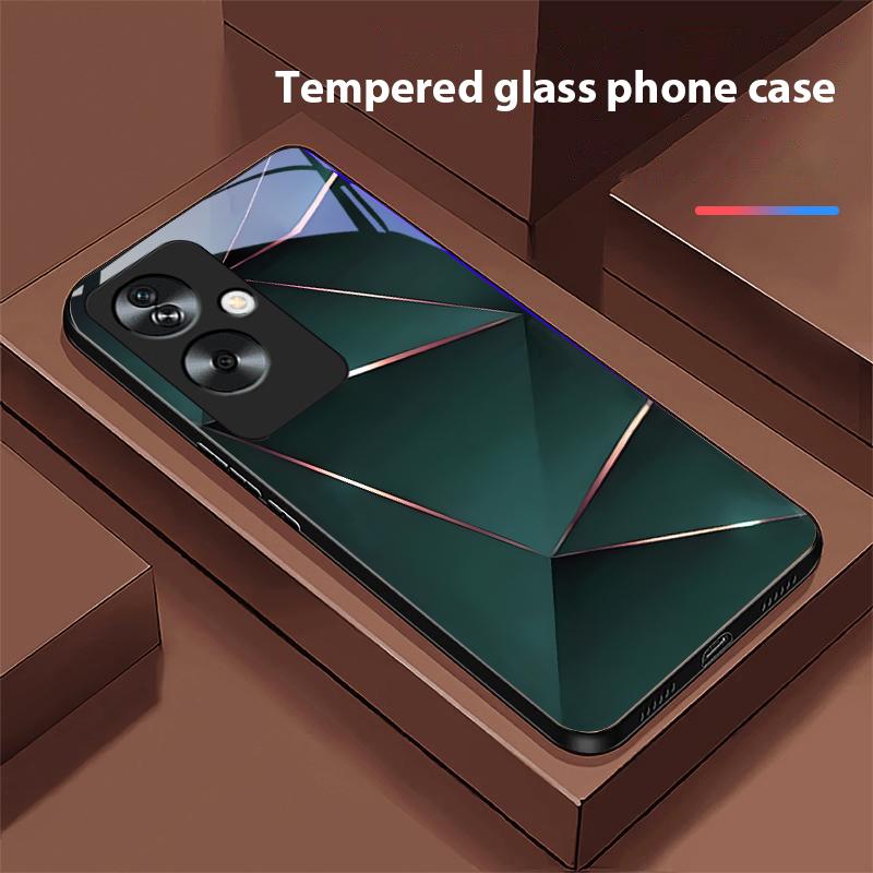Geometric Prism For Oppo A79 5G 58 78 74 60 4G Reno 11F Realme GT 6 11 Note 50 10 C55 X2 Tempered Glass Black Phone Case