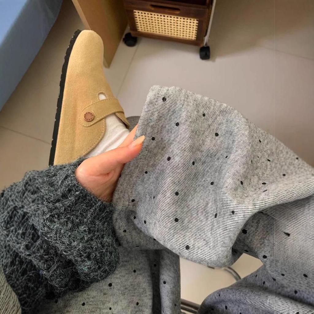 Women's Polka Dot Wide-Leg Glutinous Rice Pants, Autumn/Winter 2024 - Thick, Loose, Casual, Petite-Slimming Style.