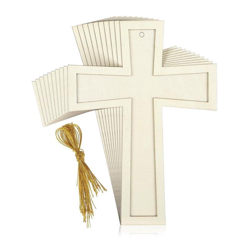 Premium-Unpainted Large Blank Wooden Crosses 24 Pcs For Crafts For Sunday For Crafts Unfinished Wooden Layered Cross
