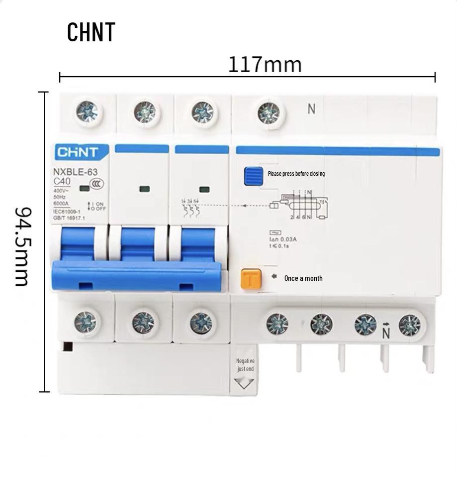 Chint 2P MCB Circuit Breaker with Air Switch, 220V RCD, 32A/63A, for Three-Phase Household Electrical Protection