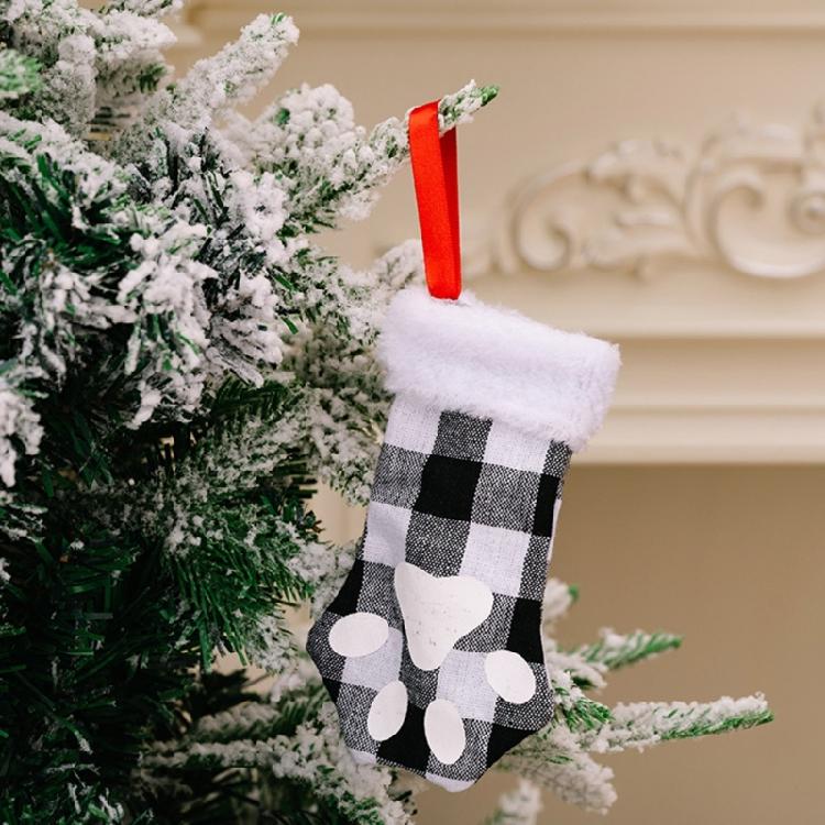 Christmas Cute for Cat Paw Plaid Tree Stocking Family Gather Party Decor