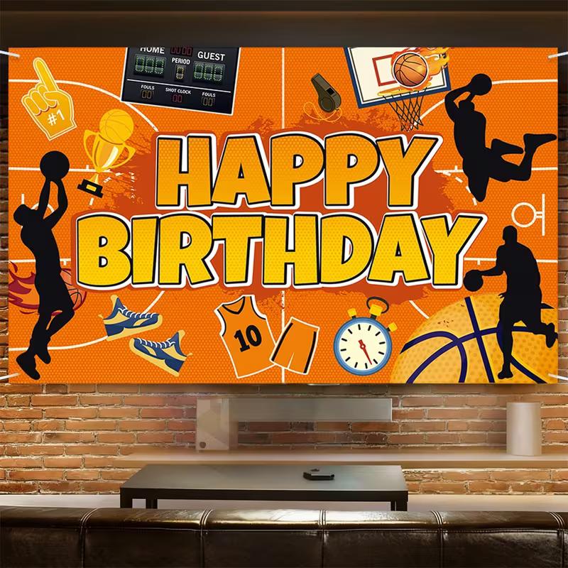 2D Basketball Court Birthday Backdrop, Kids Boys Sports Theme Party Photo Booth Banner