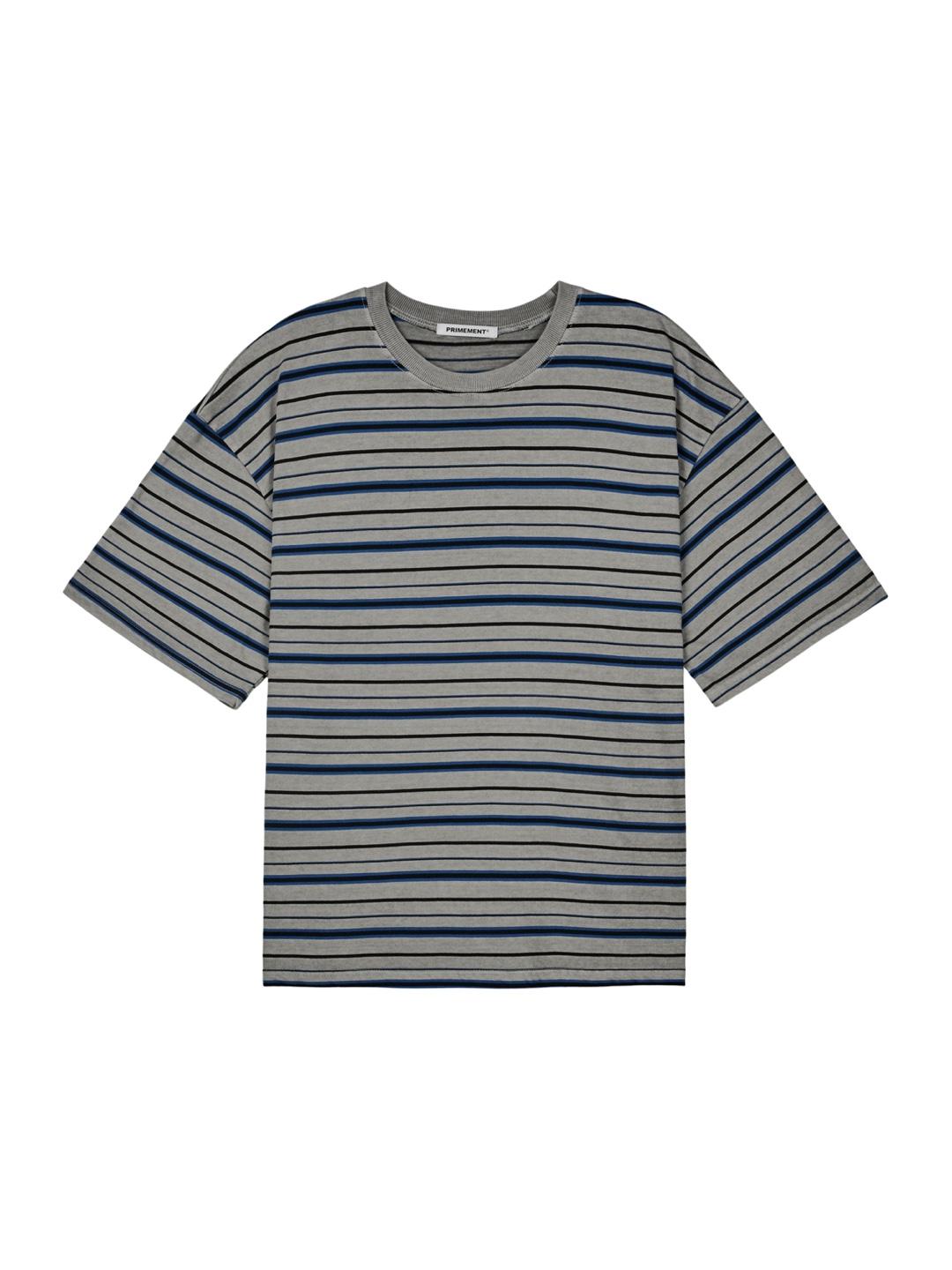Primoment Striped Dyed Short Sleeve T-Shirt Charcoal F