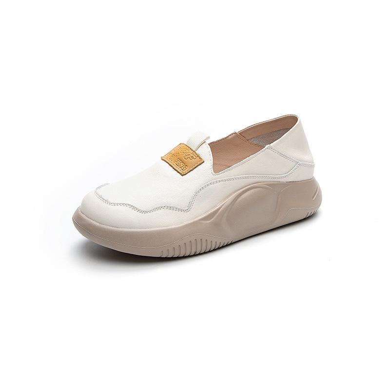 Breathable Round-toed Top Layer Cowhide Soft-soled Single Shoe Thick-soled Cake Casual Shoes