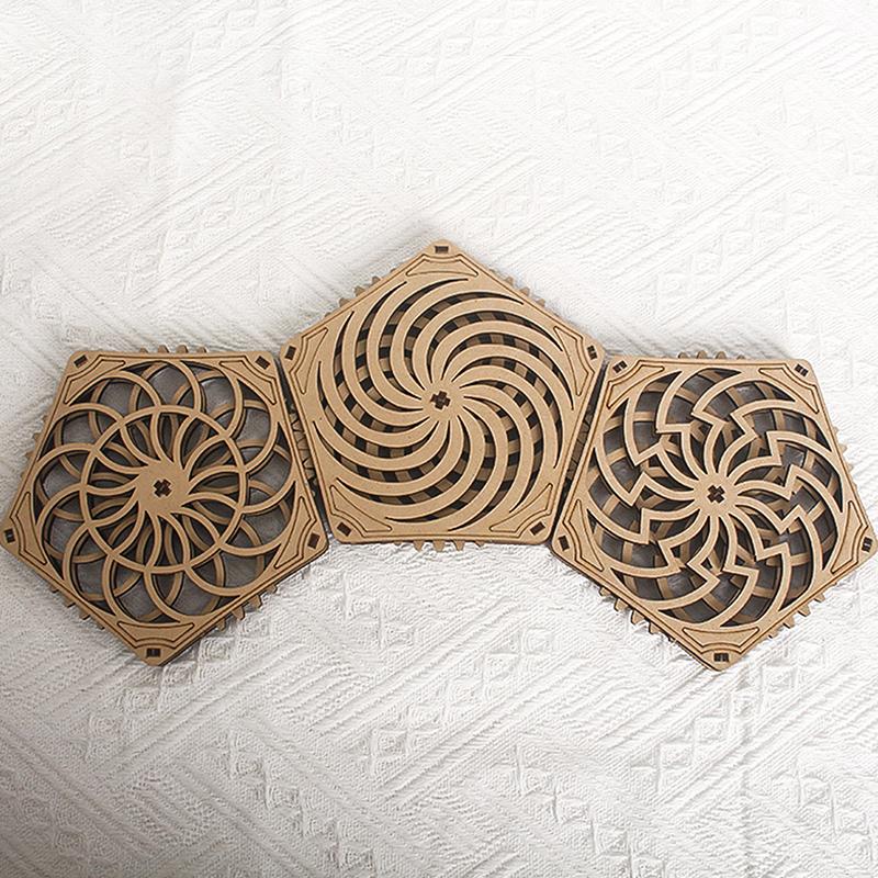 Kinetic Coaster Handmade Unique Pentagram Design Swivel Wooden Coasters Subtle Spiral Texture For Home/Office Decor Gifts