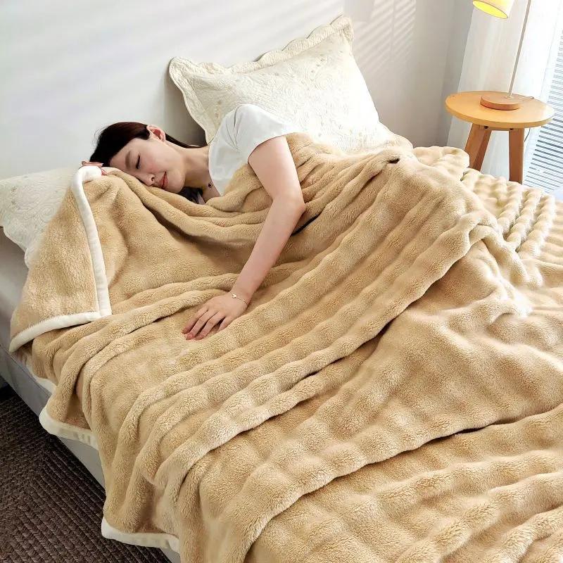 Solid Thickened Bubble Velvet Blanket Super Soft Cozy Flannel Sofa Cover Blanket Single Double Office Nap Air Conditioning Shawl