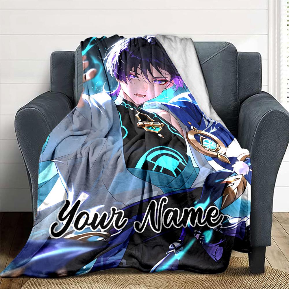 Customizable Genshin Impact4 Throw Blanket – Personalized Name, All-Season Cozy Snug Blanket, Machine Washable, Personalized Blanket