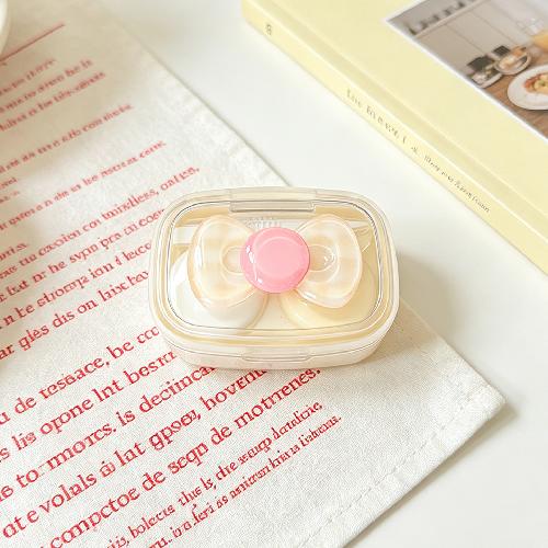 Kawaii Checkered Bow Decor Contact Lens Holder Multicolor Mini Portable Daily Lens Care Case