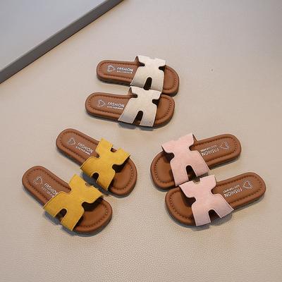 Ciabatte da bambina in stile coreano, sandali estivi aperti versatili da esterno a forma di H per bambini, scarpe da spiaggia casual per bambine
