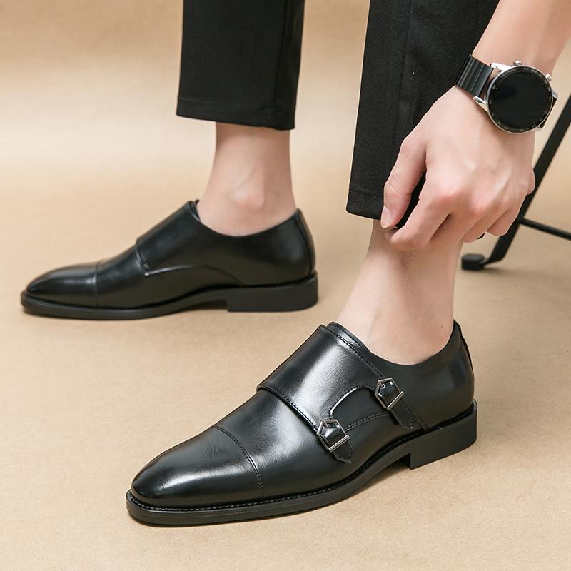 Gentleman New Black Brown Pointed Slip On Shoes Men Designer Monk Strap Loafers Formal Wedding Prom Dress Homecoming Footwear