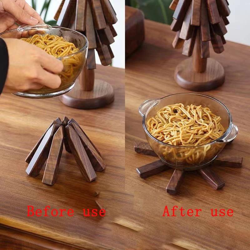 Heat and Scalding Resistance Pad, Household Table Decoration, Wood Tree Shape Placemats, Black Walnut, Non-slip Coaster Set