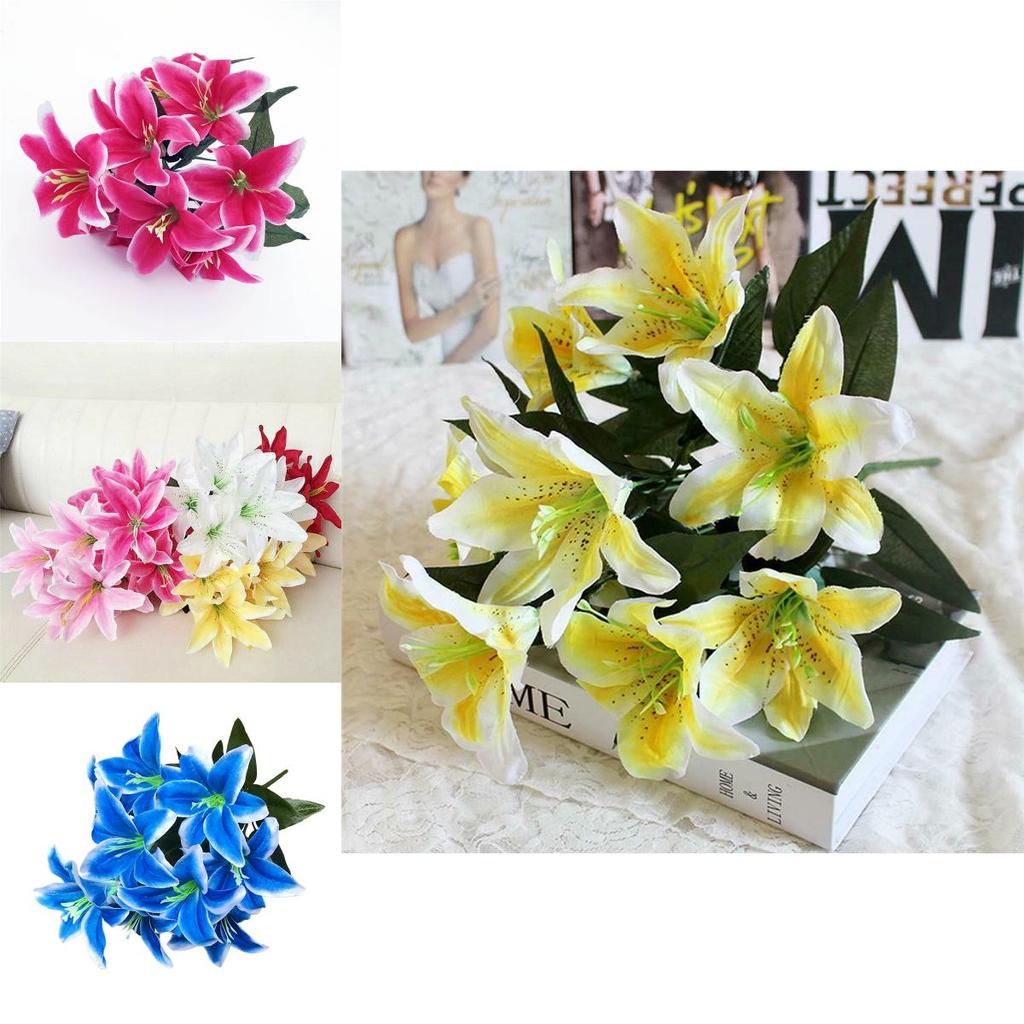 Lush 45cm 10 Heads Artificial Stargazer Lilies Silk Flower Bouquet For Vibrant Decor