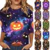 Women's Casual Halloween Print Three Quarter Sleeve Round Neck Top Lightweight Comfortable Fit for Everyday Wear
