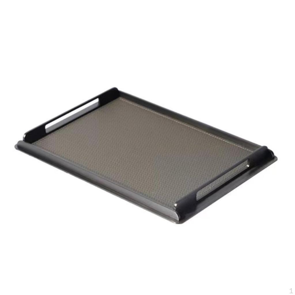 Tray with Handles Rectangular Metal Frame Platter for Desktop, Coffee Table, Vanity Creamy