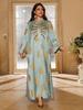 AB402 V-Neck Jacquard Beaded Dubai Dress - Women's Middle Eastern Muslim Robe