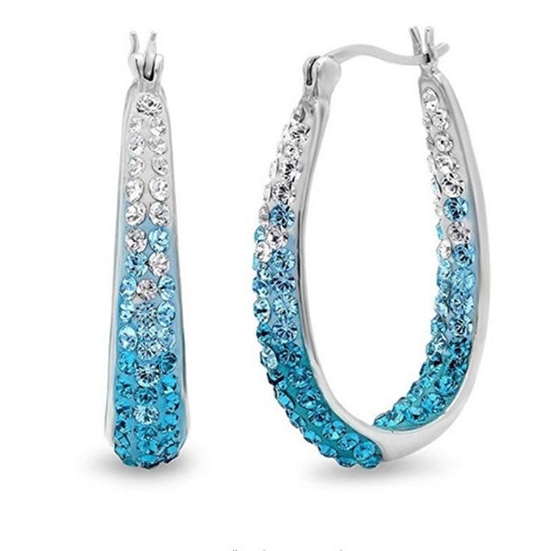 New Women's Earrings Lucky Crystal Small Hoop Earrings Creative U Shape Colorful Silver Earrings Women's Wedding Jewelry