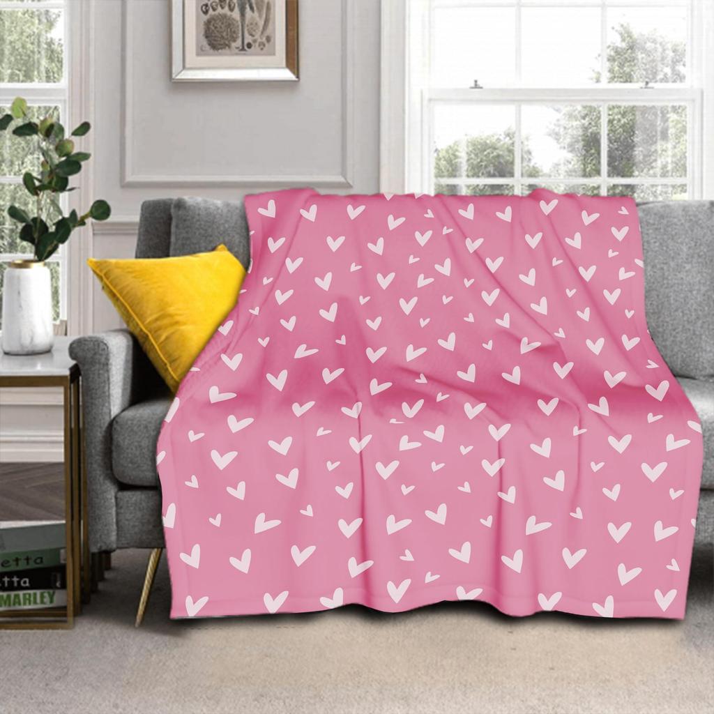 Love Heart Flowering Pumpkin Printed Blanket for Sofa Bed Travel Camping Living Room Office Conditioning Blanket