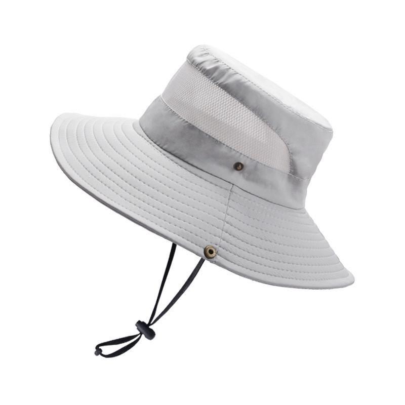 

9201 New Arrival Summer Mesh Breathable Bucket Hat Men Outdoor Alpine Cap Women s Sun Hat with Wide Brim Nylon Hat Light gray