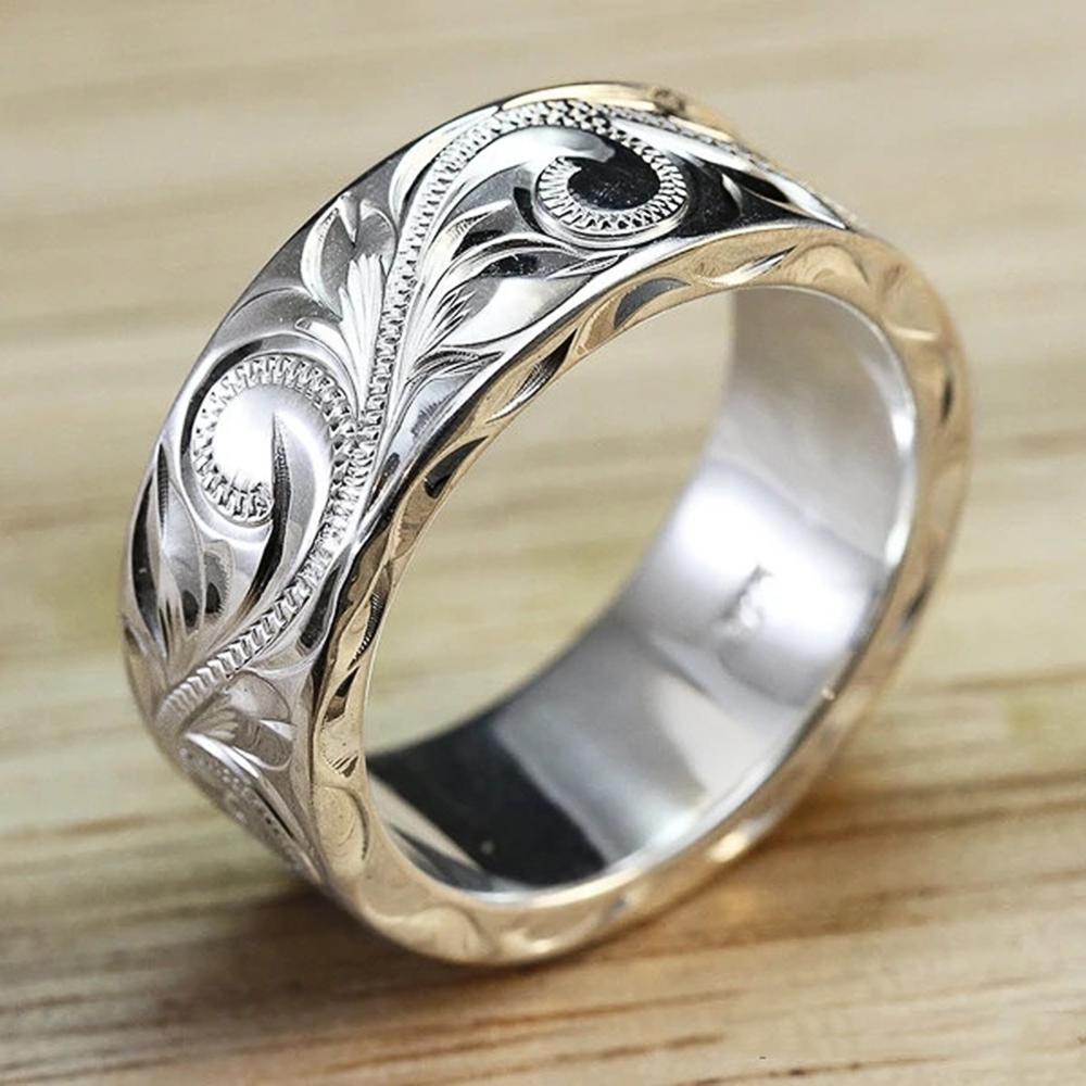 New Trendy Engraved Flower Leaf Pattern Women Wedding Band Rings Romantic Accessories for Lover Versatile Fashion Jewelry