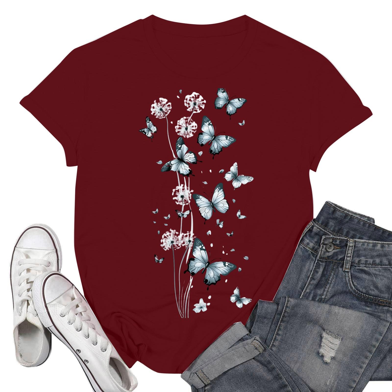 

Женские модные повседневные пуловеры с короткими рукавами и круглым вырезом с принтом XXL винный