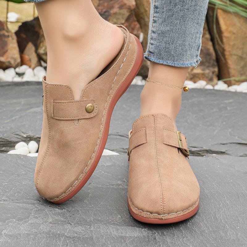 Fashion 2025 Summer Closed Toe Women’s Slippers Rome Buckle Round Toe Platform Wedge Plus Size Sandals for Outdoor Daily Casual Slippers