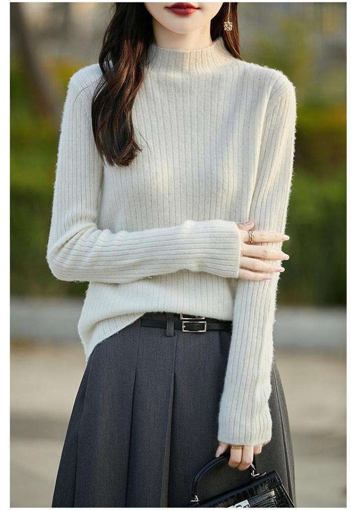 2024 Women's Striped Wool Pullover Sweater - Autumn/Winter Casual Knit Base Layer