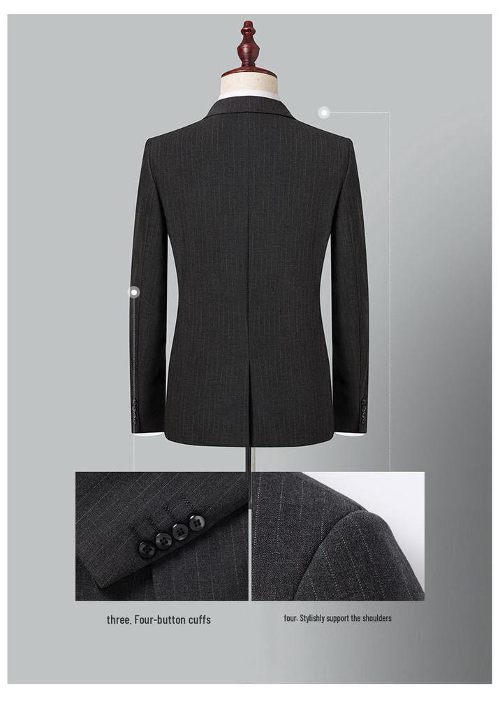 2025 Men's Grey Stripe Slim Fit Embroidered Three-Piece Suit - Korean Style Wedding Best Man Formal Wear