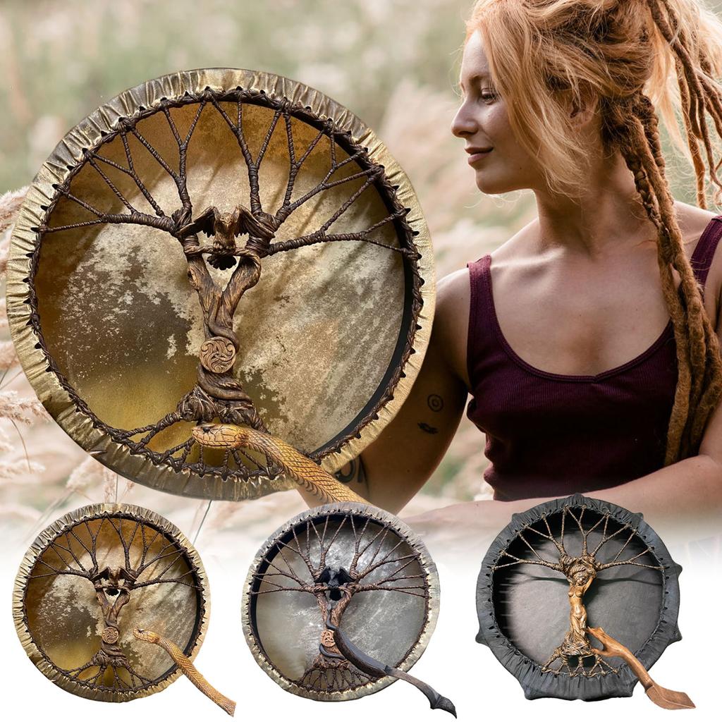 Handmade Shaman Drum Tree-of-Life Siberian Drum With Drum Stick Sound Healing Adult Drum Reflection And Meditation Home Decor