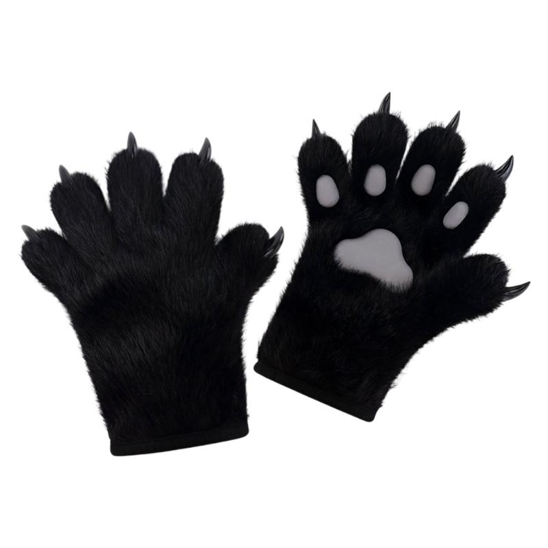 Stylish Plush Animal Paws Gloves Soft Faux Fursuit Cosplay Accessory Unisex Multi Color