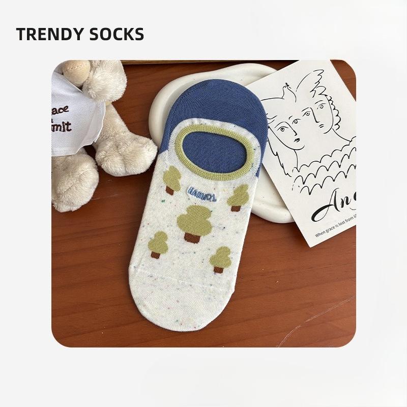 Spring and Summer Cartoon Animal Pattern Women's Boat Shoes Simple and Versatile Non-slip Invisible Socks Thin Cotton Breathable Short Socks