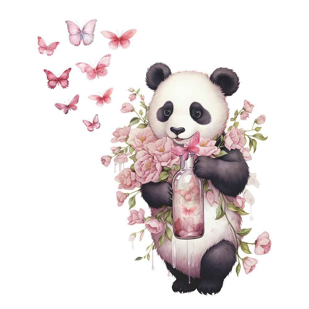 Kreslená Panda Romantická Růže Motýl Dětská Ložnice Domácí Pozadí Dekorace Samolepka na Zeď