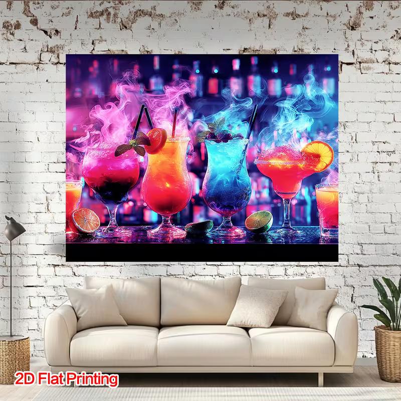 Fondo de Foto de Banner de Bar de Neón con Cócteles Coloridos 2D