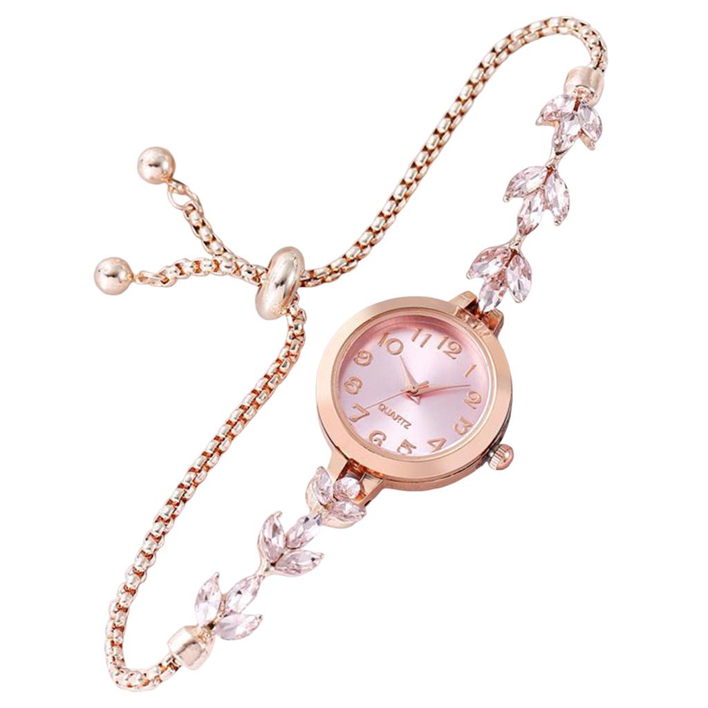 Floral Pattern Diamond Oval Womens Watch Quartz Movement Rhinestone Decor Pointer Display Stainless Steel Band Jewelry Clasp