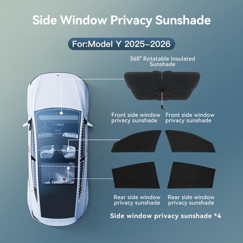 YZ For Tesla Y Juniper 2025-2026 Car Side Window Sunshade Camping Privacy Sunshade Curtain Cover Front Rear Windshield Accessory
