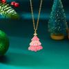 Christmas Rhinestone Star Pink Enamel Xmas Tree Drop Earrings Lovely Holiday Dangle Jewelry For Women Men Party Gift Accessories