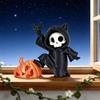 Pumpkin Skeleton Statues Halloween Grim Reapers Pumpkin Figurines Plastic Figure, Seasonal Display Accent for Entryway Shelf Desk Party Table, Office,