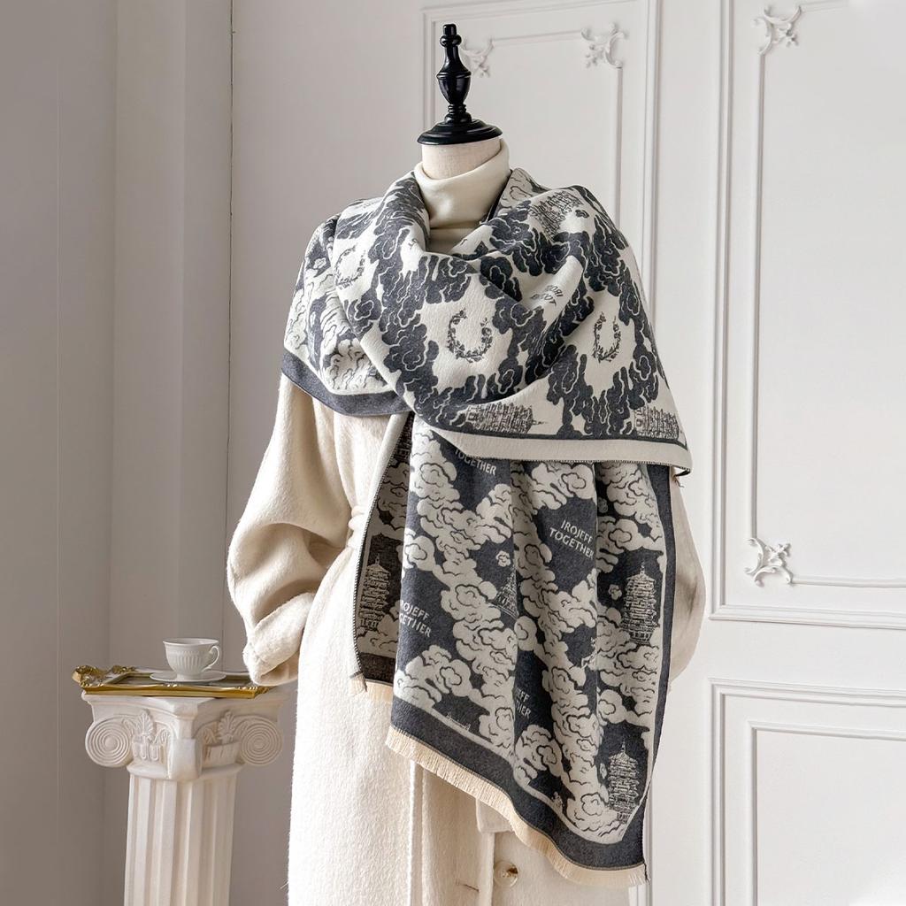 New Premium Printed Women's Faux Cashmere Scarf Winter Cozy Pashmina Wraps Luxe Thick Blanket Shawls Echarpe