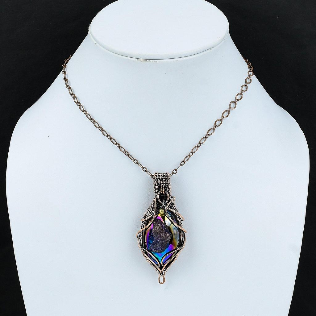 Titanium Druzy Pendant Copper Wire Wrapped Pendant Handmade Jewelry Gemstone Pendant Copper Wire Wrap Jewelry Designer Pendant Gift For Mom