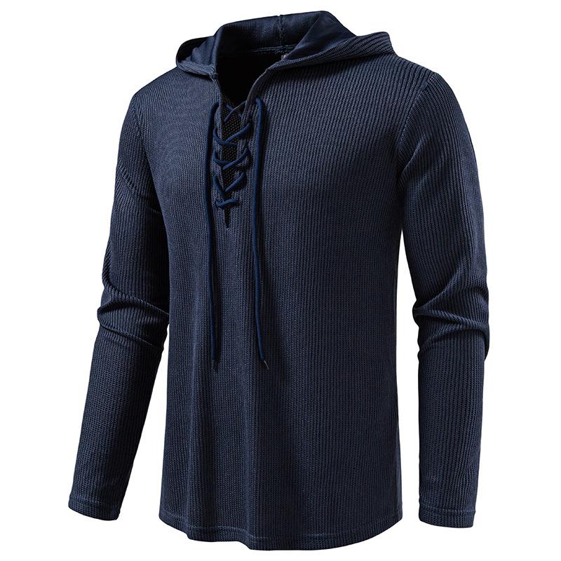 Men's Lace-Up Hooded Textured Sweatshirt Casual Pullover for Men Autumn Winter Warm Fashion Multi-Color Long Sleeve Male Top
