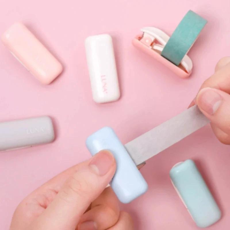 1pc Mini Portable Tape Cutter with Scissors - Pastel Pink, Blue, Mint Green & More Colors | Compact Plastic Tape Dispenser