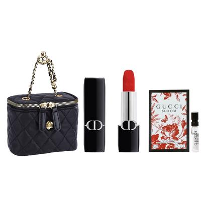 Rouge à lèvres 999 velours tenue de soirée + Expérience parfum Huayue Qinyi tenue + Mini sac à bandoulière