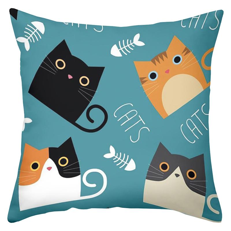 1 Pieces Cute Cat Patterns With Fish Bones On Blue Pillow Polyester pillowcase, sofa decorative cushion cov Headboard Pillow