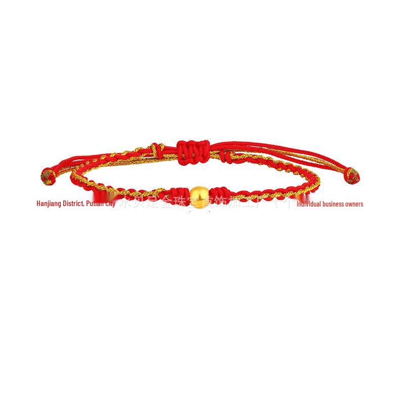 Golden Peach Bead Bracelet: Women s Hand-Woven Luck Charm Ankle Rope Gift Single Hand Rope
