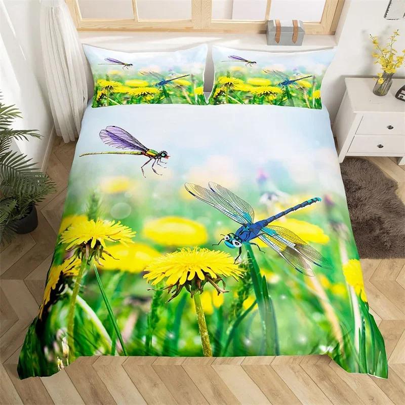 Comforter Dragonfly Single Twin King Girls Dandelion Bedding Set Butterflies Botanical Floral Comforter For Women Room