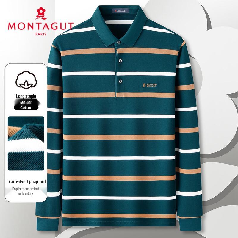 MONTAGUT Men's Pure Cotton Long Sleeve Business Casual Polo Shirt